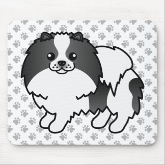 Black Parti-Color Pomeranian Cute Dog &amp; Paws Mouse Pad