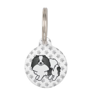 Black Parti-Color Pomeranian Cute Dog & Pet's Info Pet ID Tag