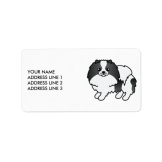Black Parti-Color Pomeranian Cute Dog &amp; Text Label
