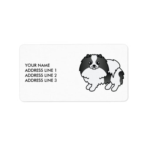 Black Parti_Color Pomeranian Cute Dog  Text Label