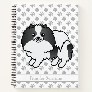 Black Parti-Color Pomeranian Dog &amp; Custom Text Notebook