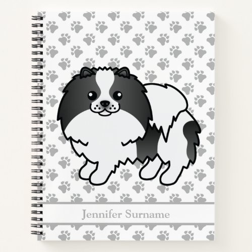 Black Parti_Color Pomeranian Dog  Custom Text Notebook