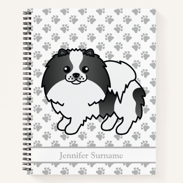 Black Parti-Color Pomeranian Dog & Custom Text Notebook (Front)