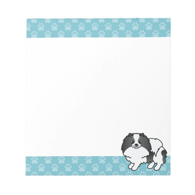 Black Parti-Color Pomeranian Dog Illustration Notepad (Front)