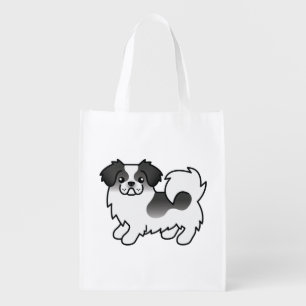 Black Parti-Color Tibetan Spaniel Cute Cartoon Dog Grocery Bag