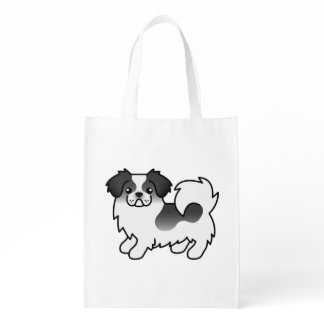 Black Parti-Color Tibetan Spaniel Cute Cartoon Dog Grocery Bag