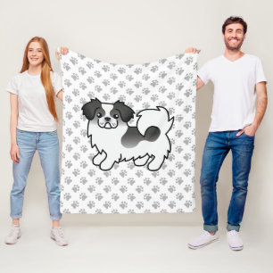 Black Parti-Color Tibetan Spaniel Cute Dog & Paws Fleece Blanket