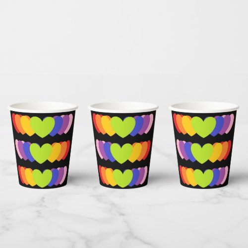 Black Party Drink Cups With Rainbow Hearts 