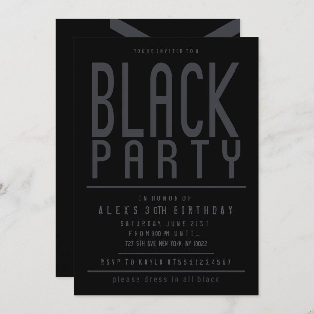 Black Party Invitations (Front/Back)