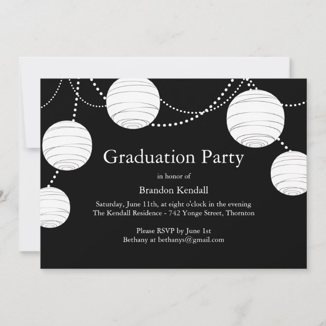 Black Party Lanterns Graduation Invitation (Front)
