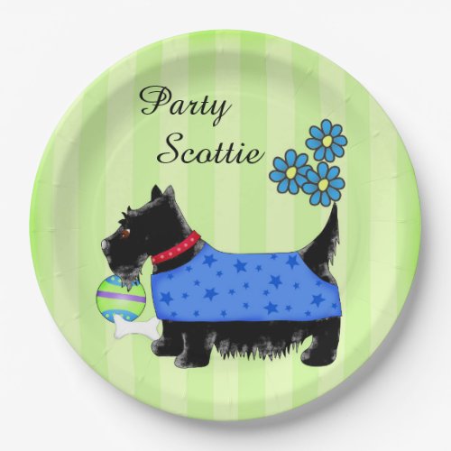 Black Party Scottie Dog Blue Clothes Green Custom Paper Plates