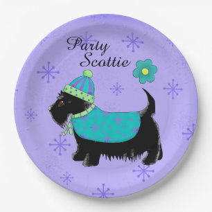 Black Party Scottie Terrier Dog Name Personalized Paper Plates