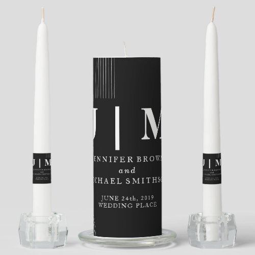 Black Party Welcome Modern Classic geometric Unity Candle Set