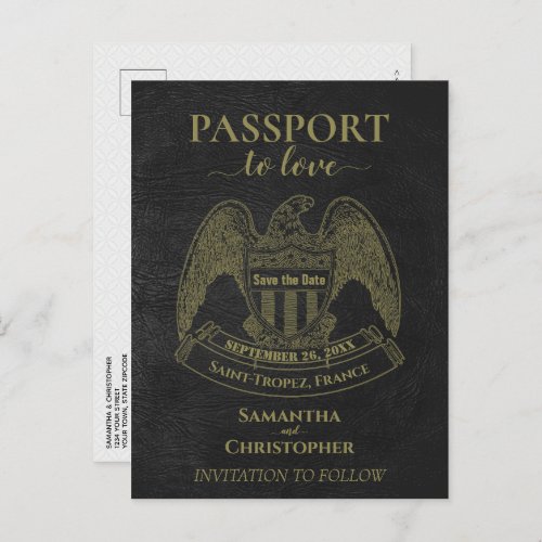 Black Passport Cute Fun Wedding Save the Date Announcement Postcard