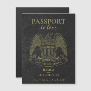 Black Passport Destination Wedding Save the Date Magnetic Invitation