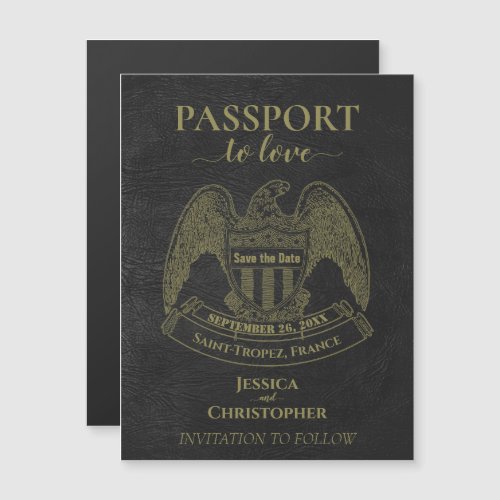 Black Passport Destination Wedding Save the Date Magnetic Invitation