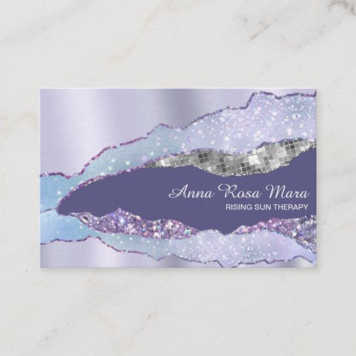  Black Pastel  Agate Geode Silver Glitter Glam  Business Card
