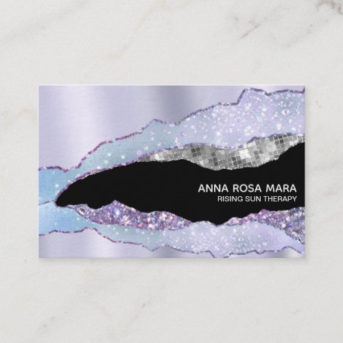  Black Pastel  Agate Geode Silver Glitter Glam Business Card