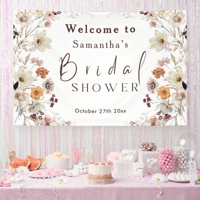 Black Pastel Boho Wildflower Modern Bridal Shower Banner (Party)