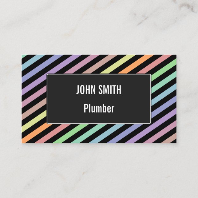 Black & Pastel Color Lines Pattern Business Card (Front)