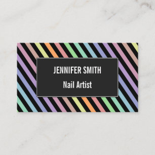 Black & Pastel Color Lines Pattern Business Card