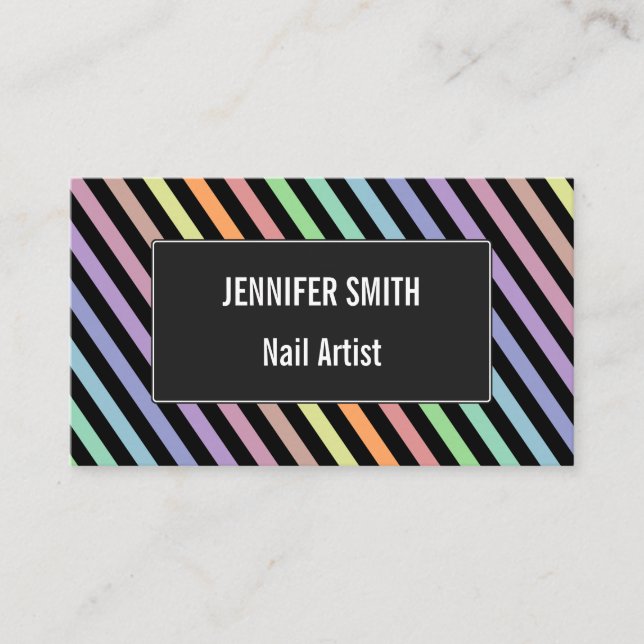 Black & Pastel Color Lines Pattern Business Card (Front)
