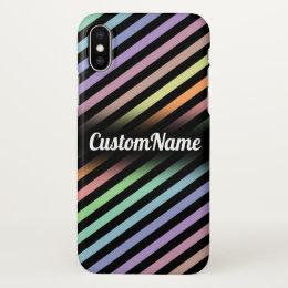 Black & Pastel Color Lines Pattern w/ Custom Name iPhone X Case