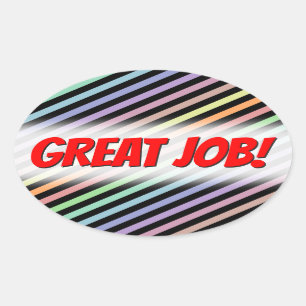 Black & Pastel Colored Lines Pattern + GREAT JOB! Oval Sticker