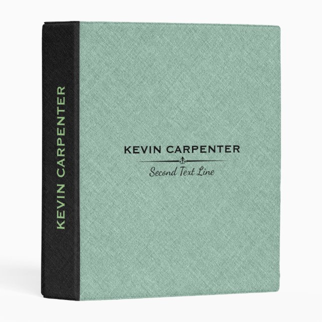 Black & Pastel Green Linen Texture Print Mini Binder (Front/Spine)
