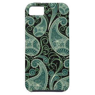 Black & Pastel Green Retro Orante Paisley Pattern iPhone 5 Cases