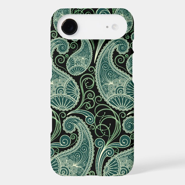 Black & Pastel Green Retro Orante Paisley Pattern Case-Mate iPhone Case (Back)