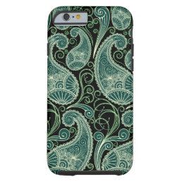 Black &amp; Pastel Green Retro Orante Paisley Pattern Tough iPhone 6 Case