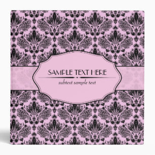 Black & Pastel Pink Elegant Vintage Floral Damask 3 Ring Binder