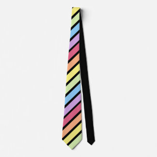 Black Pastel Rainbow Diagonal Stripe Neck Tie