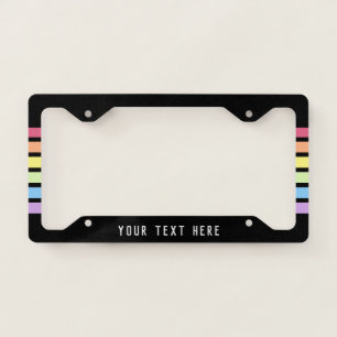 Black Pastel Rainbow Stripe Personalize License Plate Frame