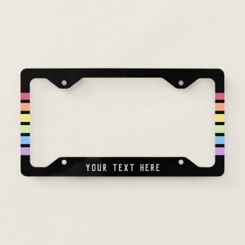 Black Pastel Rainbow Stripe  Personalize License Plate Frame