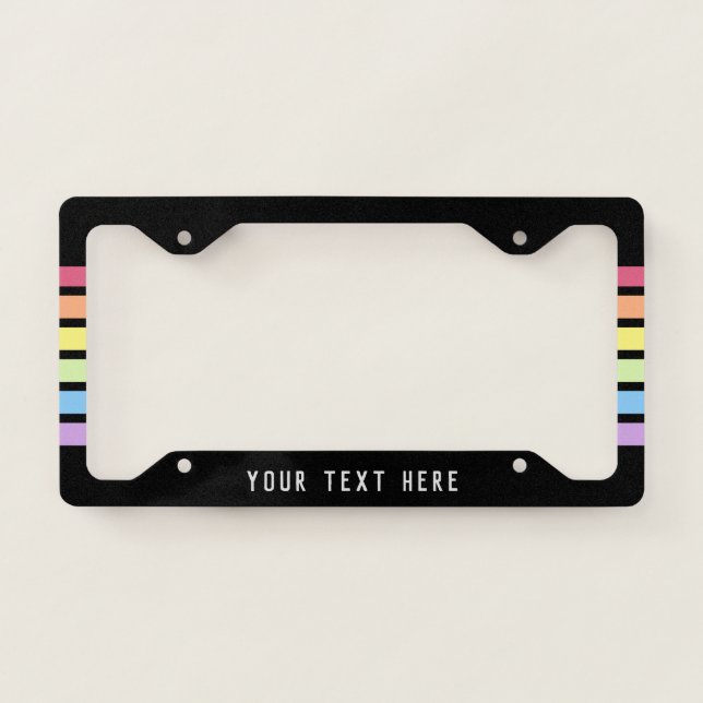 Black Pastel Rainbow Stripe | Personalize License Plate Frame (Front)