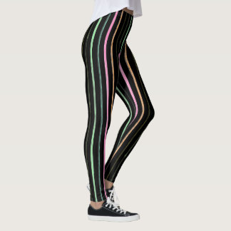 Black & Pastel Rainbow Stripes Leggings