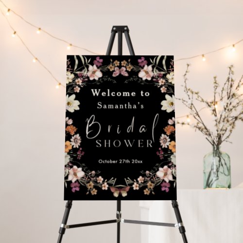 Black Pastel Wildflower Modern Boho Bridal Shower Foam Board