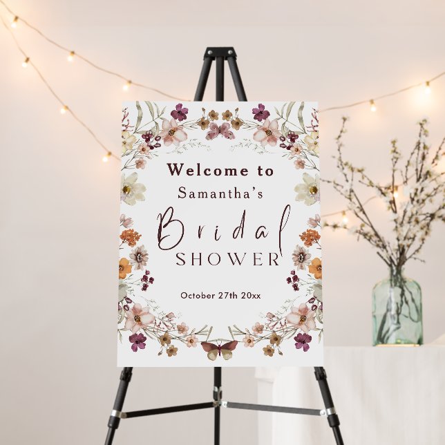 Black Pastel Wildflower Modern Boho Bridal Shower Foam Board (In Situ (Stand))