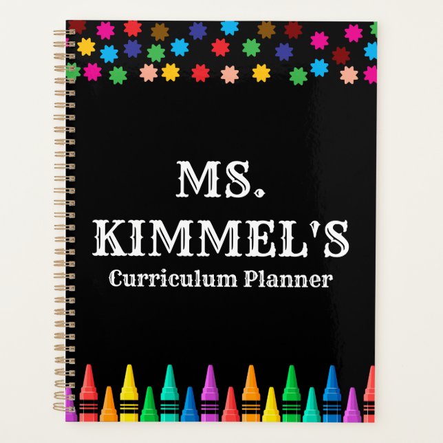 Black Pastels Crayons Curriculum Teacher Planner  (Front)