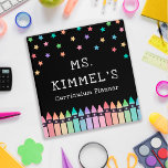 Black Pastels Crayons Curriculum Teacher Planner<br><div class="desc">Black teacher curriculum planner binder personalized with the teacher's name beneath pretty stars and above a row of crayons in a rainbow pastel gradient. Kindergarten teacher planner binder in a colorful and fun design.</div>