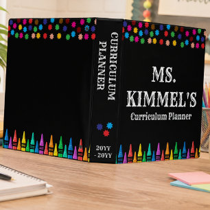 Black Pastels Crayons Curriculum Teacher Planner 3 Ring Binder
