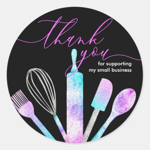 Black Pastry chef bakery tools thank you Classic Round Sticker