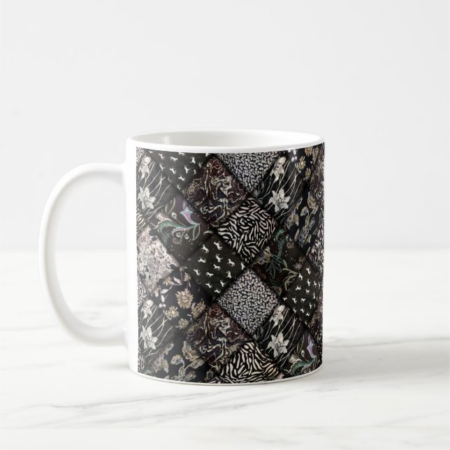 Black Patchwork Look Quilt Pattern Coffee Mug (Left)