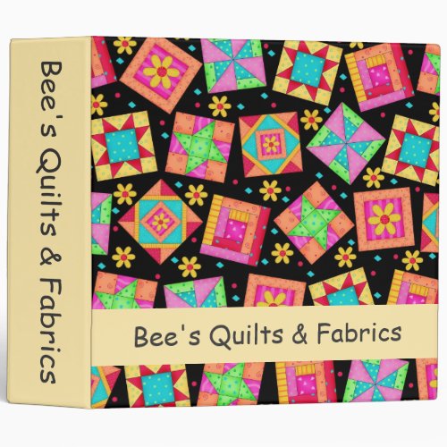 Black Patchwork Quilt Art Custom Business Album 3 Ring Binder