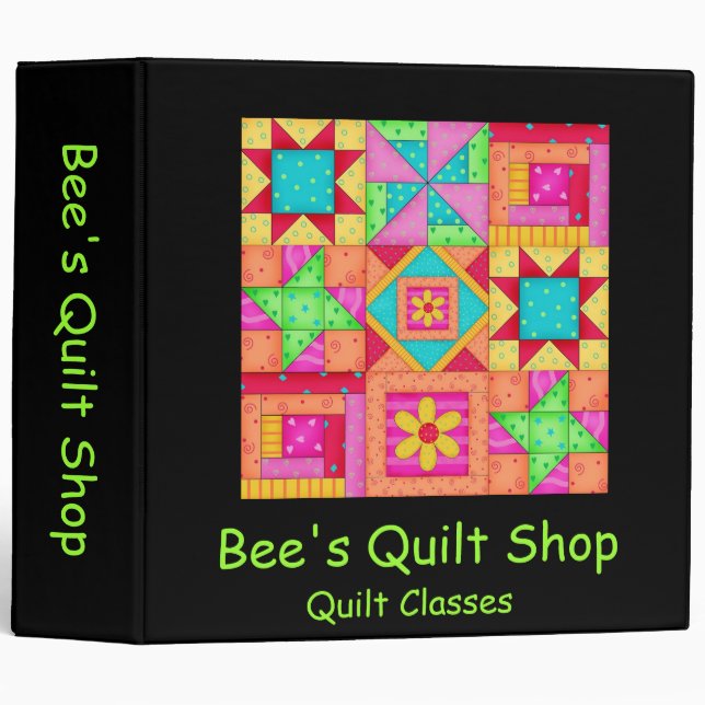 Black Patchwork Quilt Art Notebook Album 3 Ring Binder (Front/Spine)