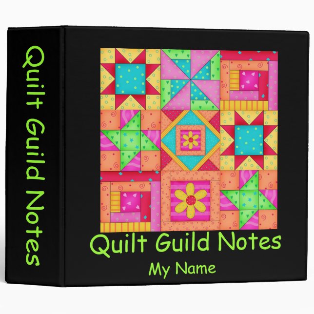 Black Patchwork Quilt Binder or Album (Front/Spine)