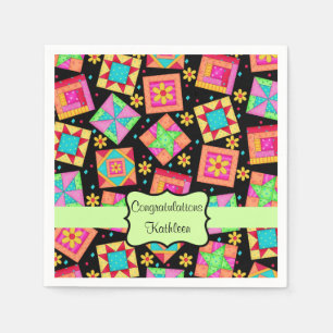 Black Patchwork Quilt Block Name Congratulations Paper Napkins