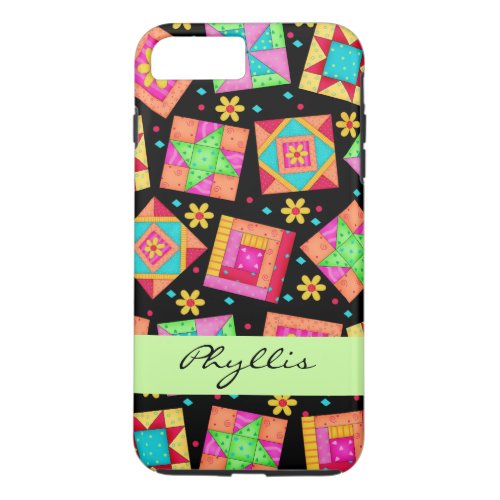 Black Patchwork Quilt Block Name Personalized iPhone 8 Plus7 Plus Case